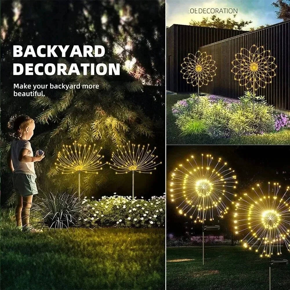 Luces de fuegos artificiales para decoración de jardines exteriores