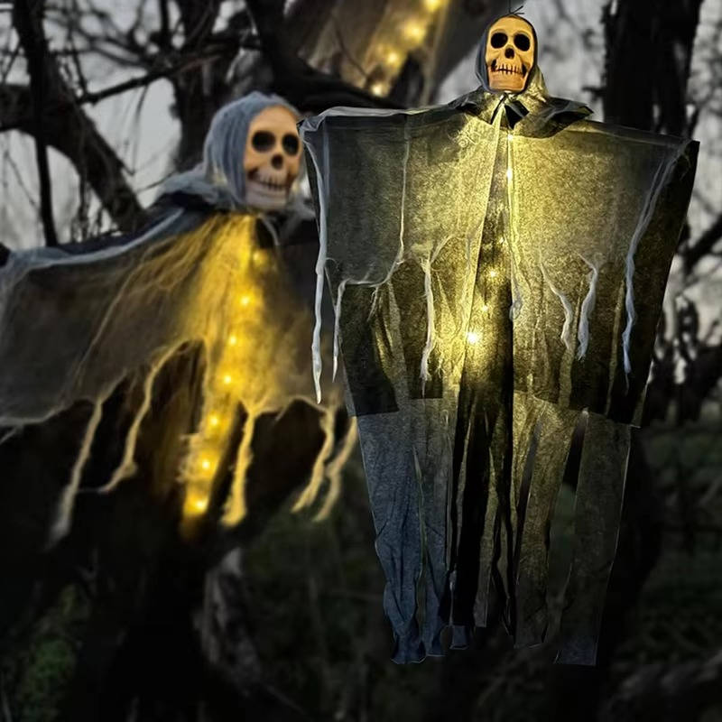 Cráneo Brillante Decoración de Halloween Aterradora para Exteriores - Juego de Dos
