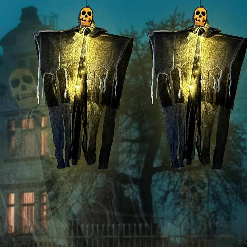 Cráneo Brillante Decoración de Halloween Aterradora para Exteriores - Juego de Dos