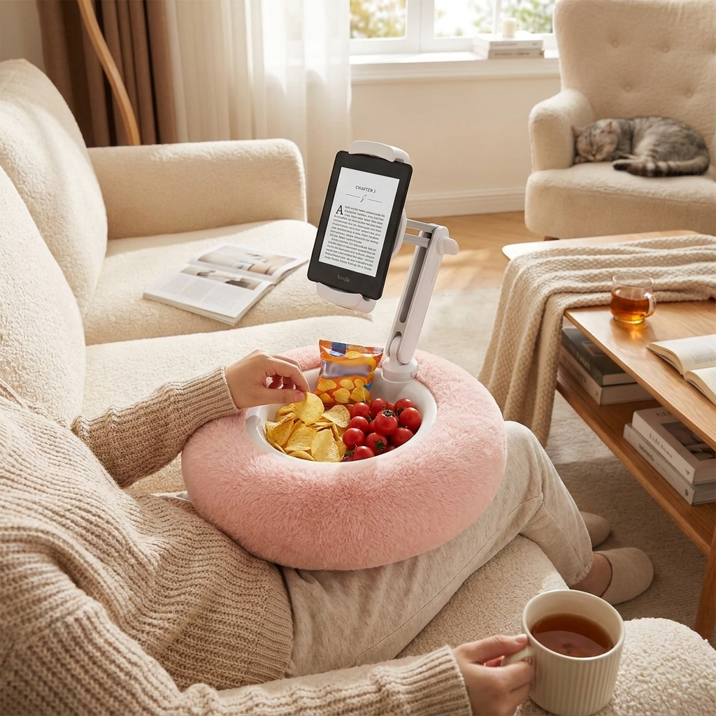 Fuzzy Pillow Phone Holder with Snack Bowl lifestyle