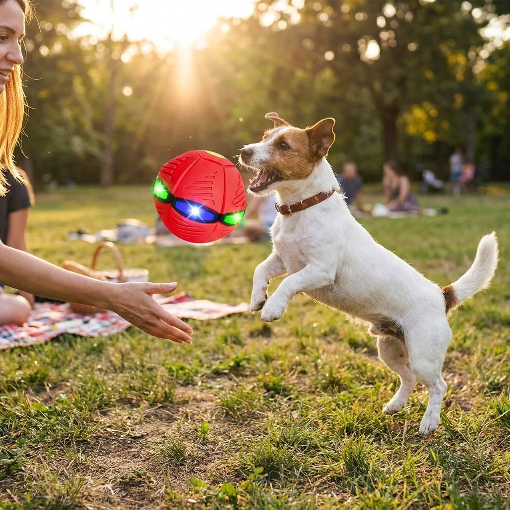 Flying Saucer Ball Dog Toy lifestyle
