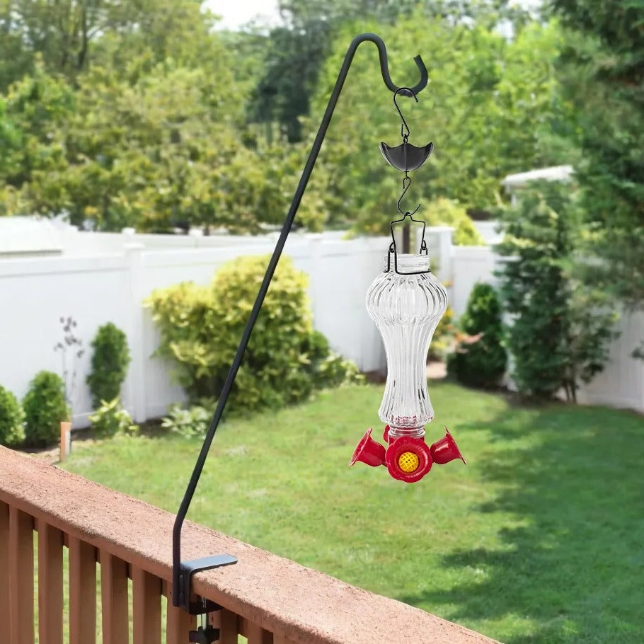 Comedero de colibrí de vidrio con flores y foso para hormigas