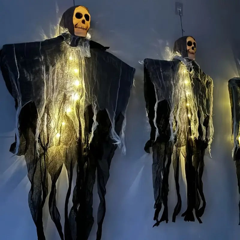 Cráneo Brillante Decoración de Halloween Aterradora para Exteriores - Juego de Dos