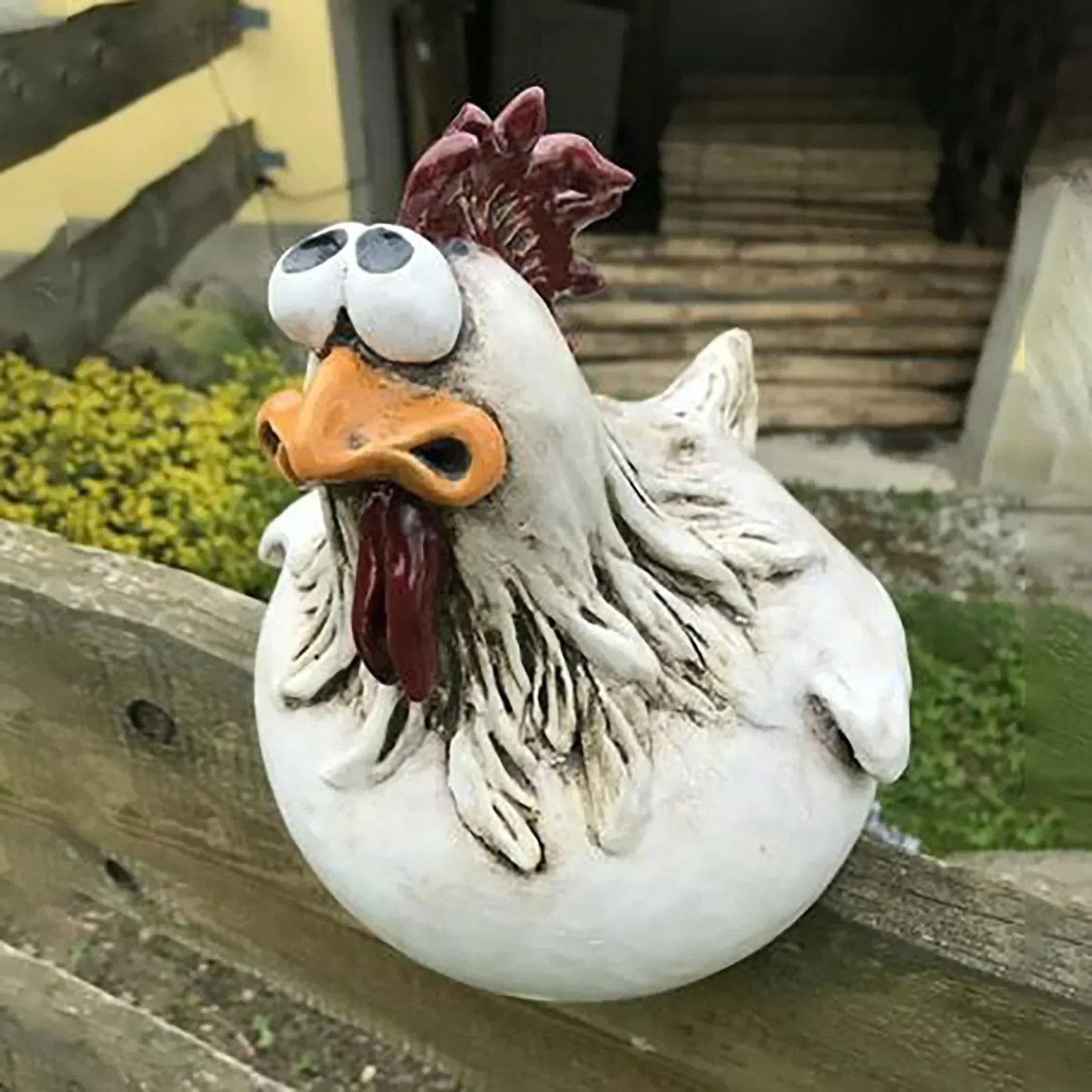 Divertida decoración de valla de pollo – Estatuas de jardín de resina