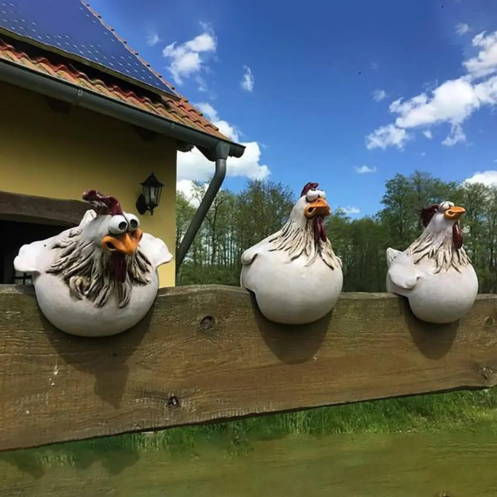 Divertida decoración de valla de pollo – Estatuas de jardín de resina