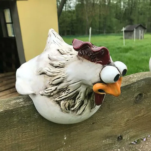 Divertida decoración de valla de pollo – Estatuas de jardín de resina